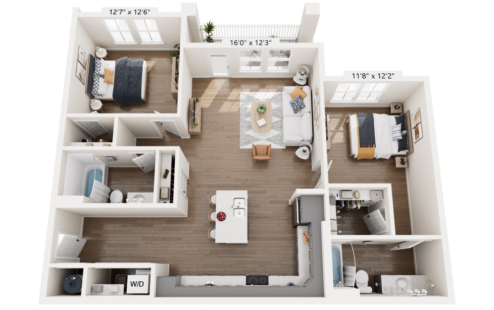 B2 - 2 bedroom floorplan layout with 2 bathrooms and 1183 square feet (Ground Floor Unit)