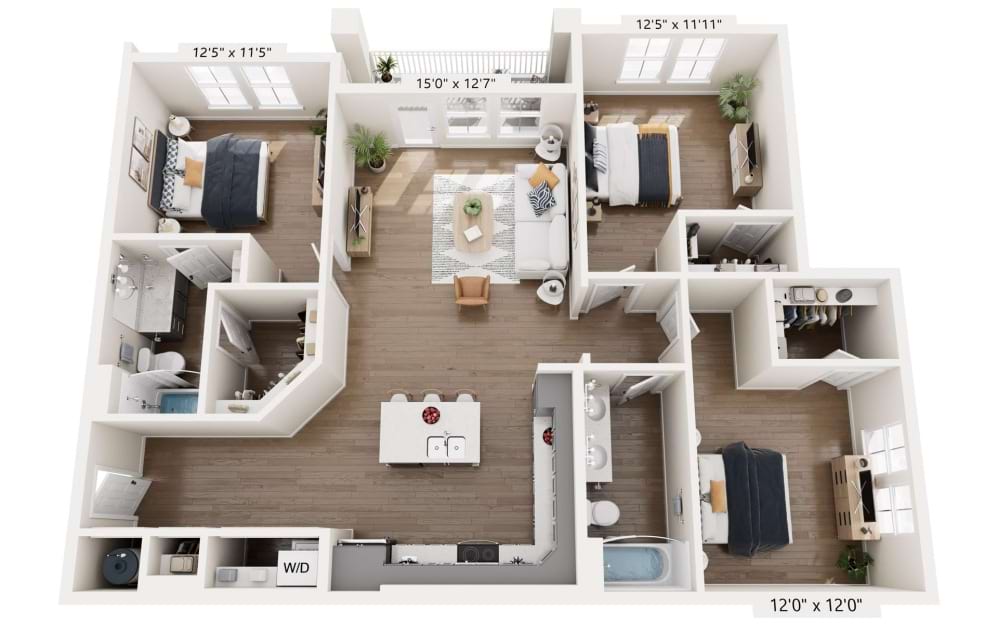 C1-MCAFF - 3 bedroom floorplan layout with 2 bathrooms and 1454 square feet (Ground Floor Unit)