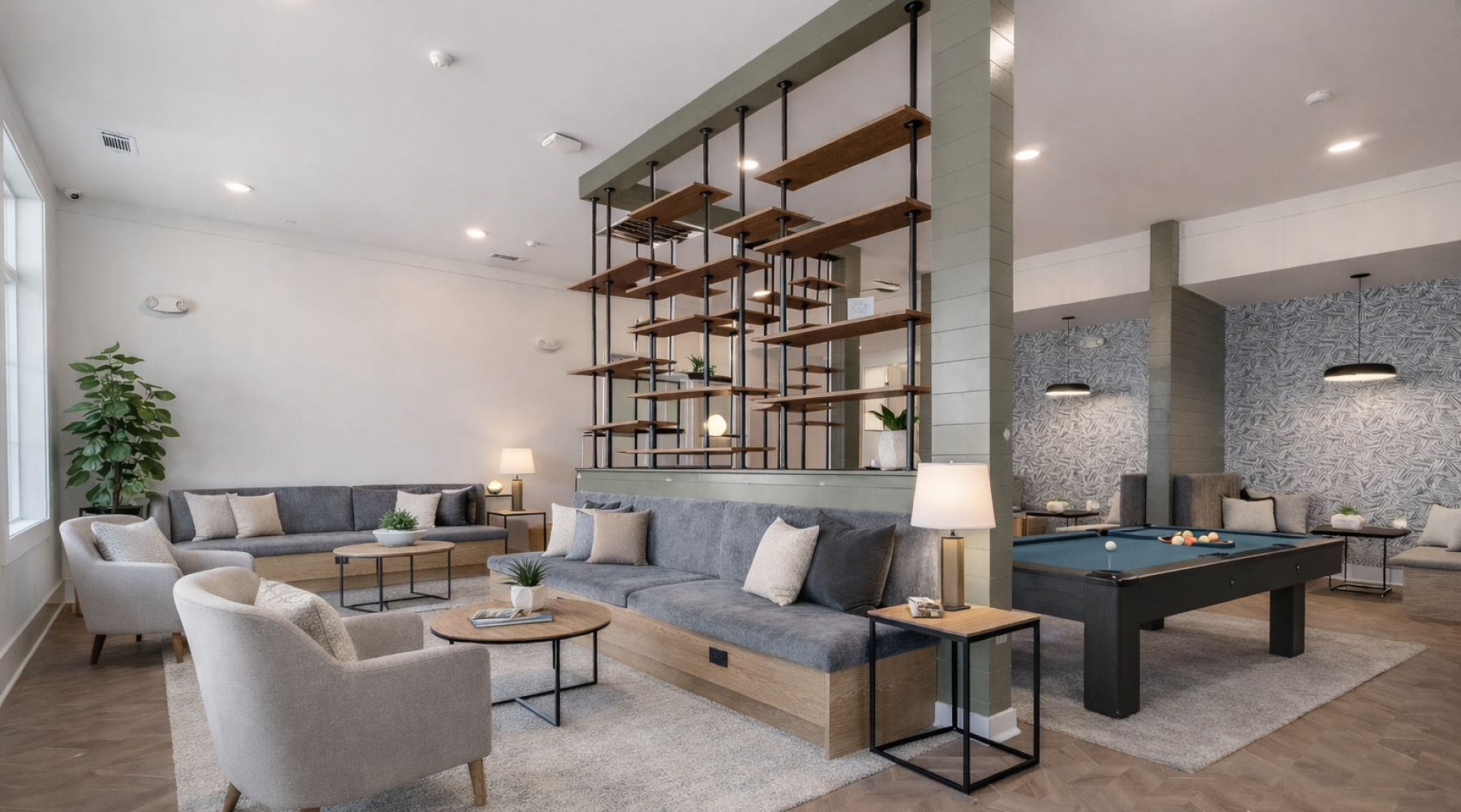 Modern resident clubhouse and lounge at apartments near Mallard Creek Charlotte NC.